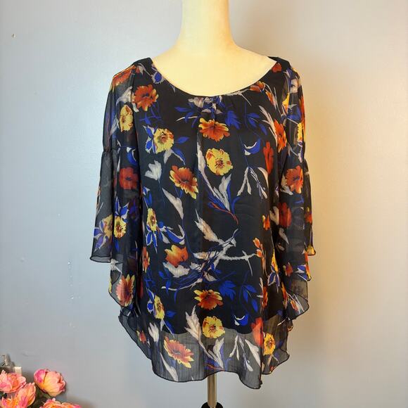 Jules & Leopold Dolman Blouse Lined Floral Sheer Black Womens Large Whimsigoth - Picture 1 of 5